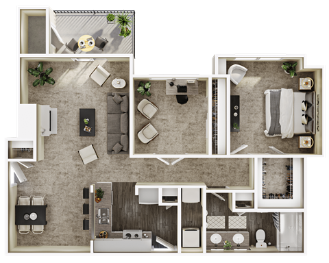 a 3d floor plan of a living room with a bedroom